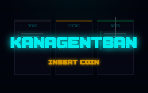 KANAGENTBAN title screen in neon arcade style; gameplay plays on hover