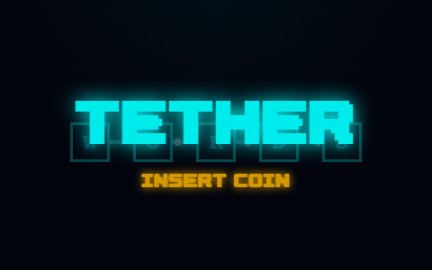 TETHER title screen in neon arcade style; gameplay plays on hover